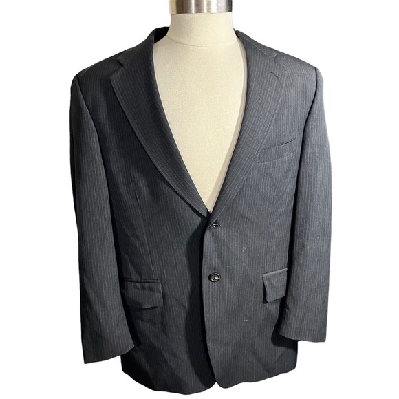 Ralph Ralph Lauren Black & Grey Penstriped Wool Cashmere Suit Jacket Sz 44R EUC - Picture 1 of 12